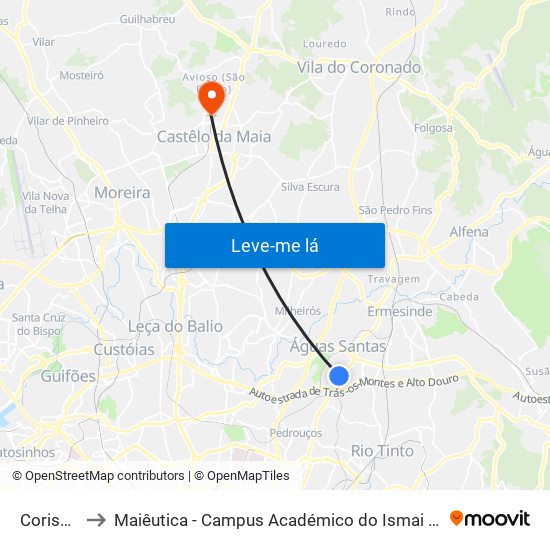Coriscos to Maiêutica - Campus Académico do Ismai e Ipmaia map
