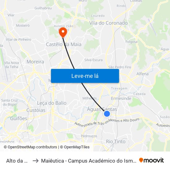 Alto da Maia to Maiêutica - Campus Académico do Ismai e Ipmaia map