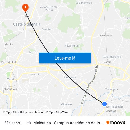 Maiashopping to Maiêutica - Campus Académico do Ismai e Ipmaia map