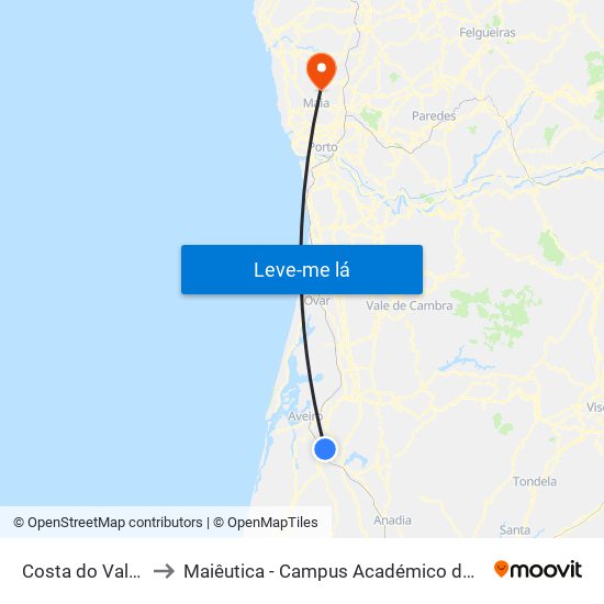 Costa do Valado 1 B to Maiêutica - Campus Académico do Ismai e Ipmaia map