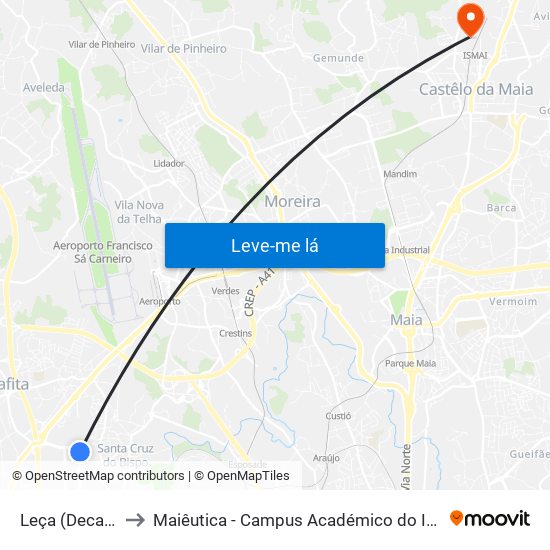 Leça (Decathlon) to Maiêutica - Campus Académico do Ismai e Ipmaia map