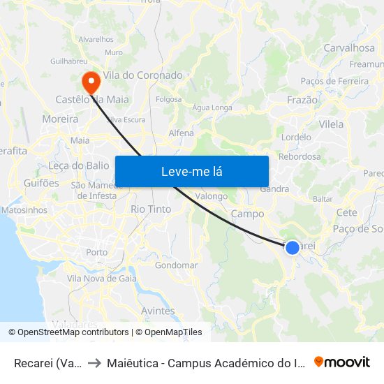 Recarei (Valteve) to Maiêutica - Campus Académico do Ismai e Ipmaia map