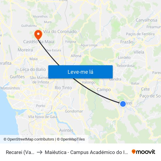 Recarei (Valteve) to Maiêutica - Campus Académico do Ismai e Ipmaia map