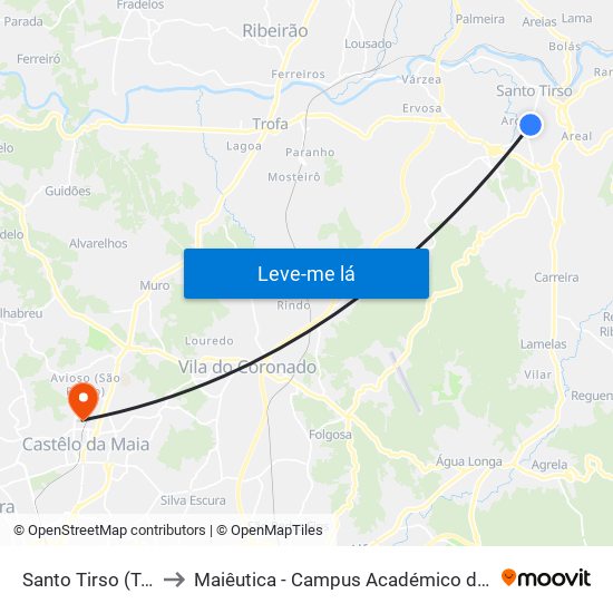 Santo Tirso (Terminal) to Maiêutica - Campus Académico do Ismai e Ipmaia map