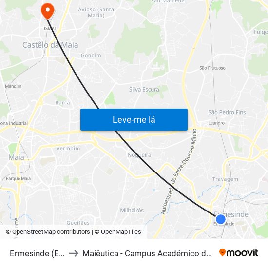 Ermesinde (Estação) to Maiêutica - Campus Académico do Ismai e Ipmaia map