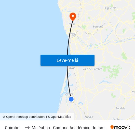 Coimbrão A to Maiêutica - Campus Académico do Ismai e Ipmaia map