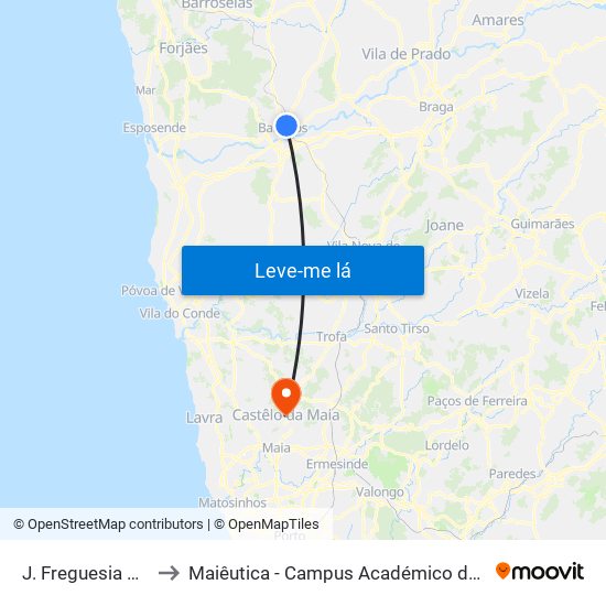 J. Freguesia Arcozelo to Maiêutica - Campus Académico do Ismai e Ipmaia map