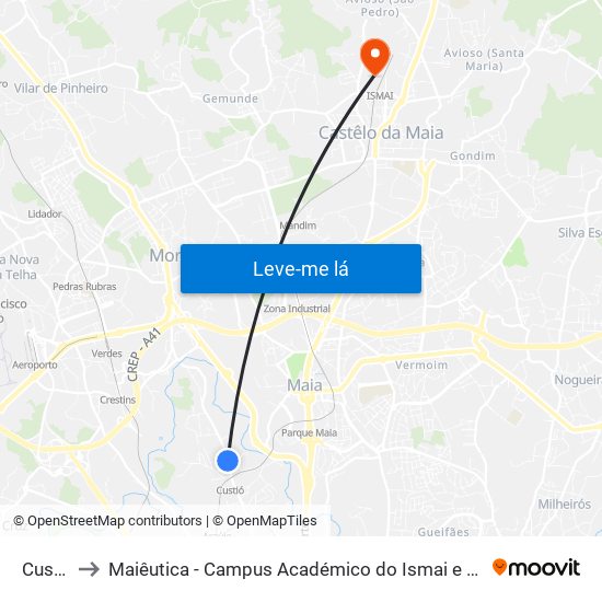 Custió to Maiêutica - Campus Académico do Ismai e Ipmaia map