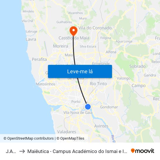 J.A.E. to Maiêutica - Campus Académico do Ismai e Ipmaia map