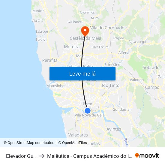 Elevador Guindais to Maiêutica - Campus Académico do Ismai e Ipmaia map