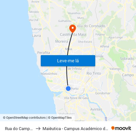 Rua do Campo Alegre to Maiêutica - Campus Académico do Ismai e Ipmaia map