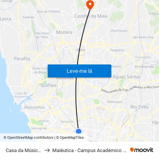 Casa da Música (Metro) to Maiêutica - Campus Académico do Ismai e Ipmaia map