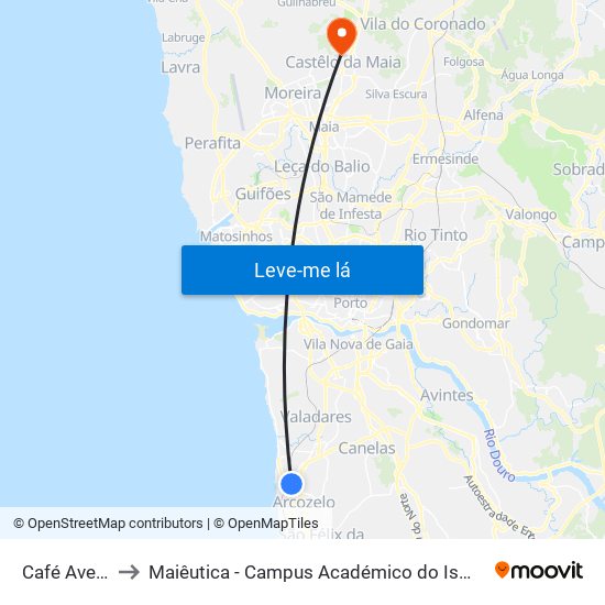 Café Avenida to Maiêutica - Campus Académico do Ismai e Ipmaia map