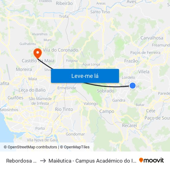 Rebordosa (Lage) to Maiêutica - Campus Académico do Ismai e Ipmaia map