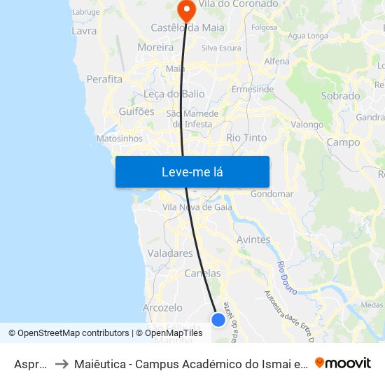 Asprela to Maiêutica - Campus Académico do Ismai e Ipmaia map