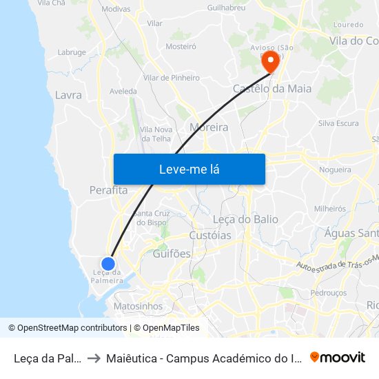 Leça da Palmeira to Maiêutica - Campus Académico do Ismai e Ipmaia map