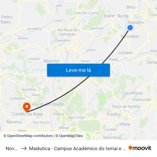 Novais to Maiêutica - Campus Académico do Ismai e Ipmaia map