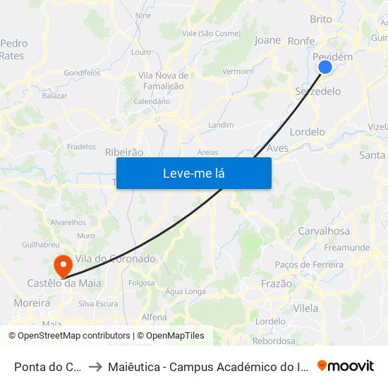 Ponta do Campo to Maiêutica - Campus Académico do Ismai e Ipmaia map