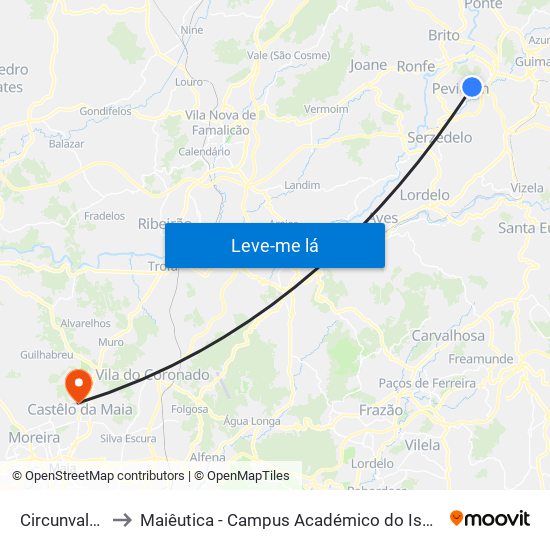 Circunvalação to Maiêutica - Campus Académico do Ismai e Ipmaia map