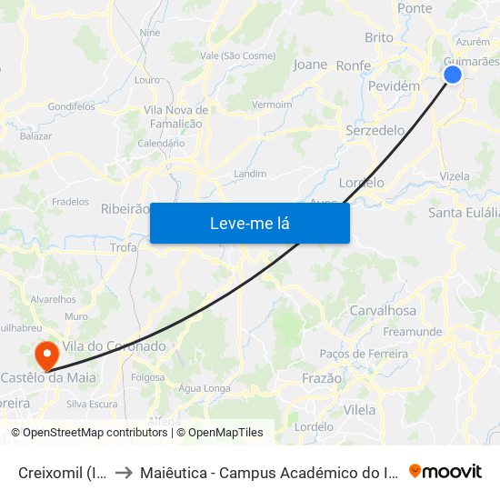 Creixomil (Igreja) to Maiêutica - Campus Académico do Ismai e Ipmaia map