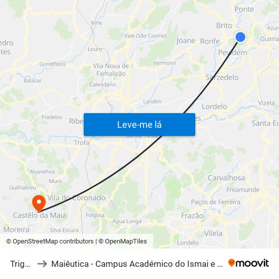 Trigais to Maiêutica - Campus Académico do Ismai e Ipmaia map