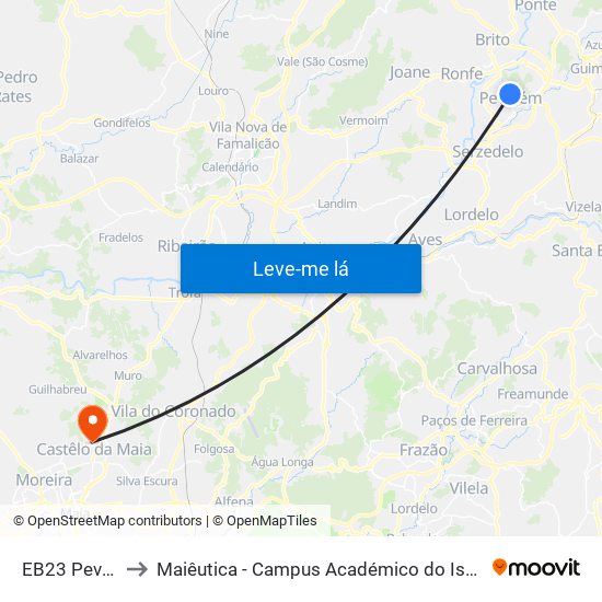 EB23 Pevidém to Maiêutica - Campus Académico do Ismai e Ipmaia map