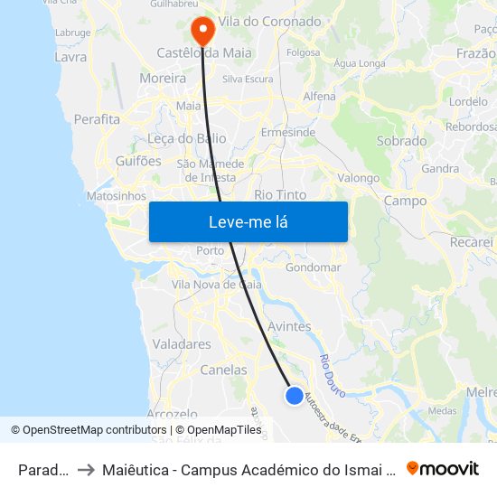 Paradela to Maiêutica - Campus Académico do Ismai e Ipmaia map