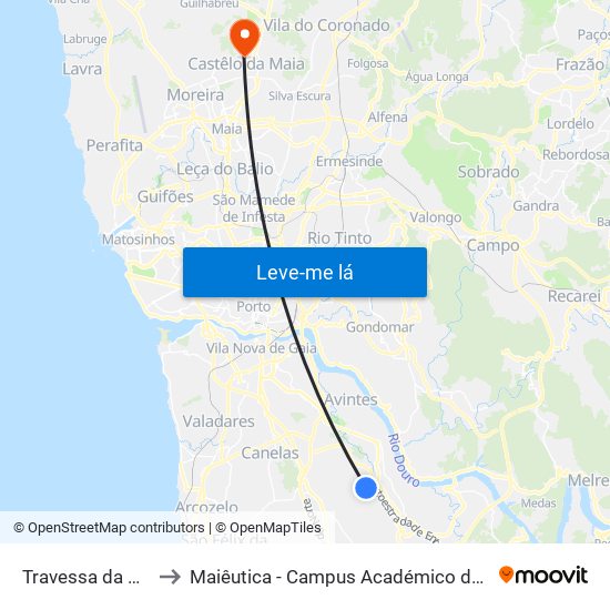 Travessa da Paradela to Maiêutica - Campus Académico do Ismai e Ipmaia map