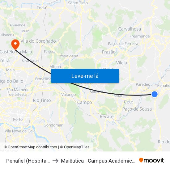 Penafiel (Hospital P.Américo) to Maiêutica - Campus Académico do Ismai e Ipmaia map