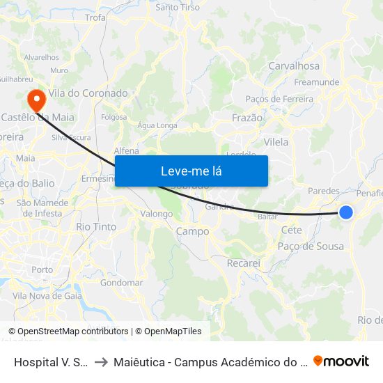Hospital V. Sousa 2 to Maiêutica - Campus Académico do Ismai e Ipmaia map