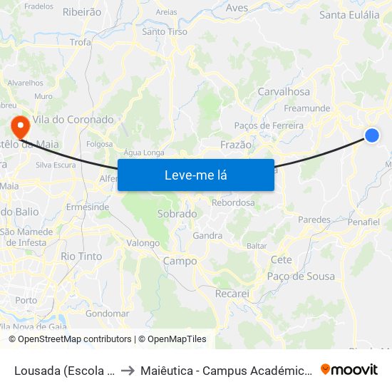 Lousada (Escola Secundaria) to Maiêutica - Campus Académico do Ismai e Ipmaia map