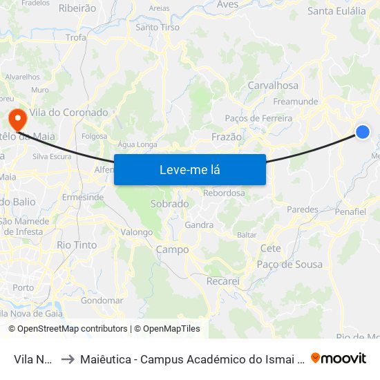 Vila Nova to Maiêutica - Campus Académico do Ismai e Ipmaia map