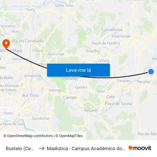 Bustelo (Cemitério) to Maiêutica - Campus Académico do Ismai e Ipmaia map