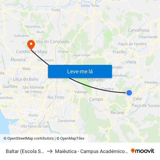 Baltar (Escola Secundária) to Maiêutica - Campus Académico do Ismai e Ipmaia map