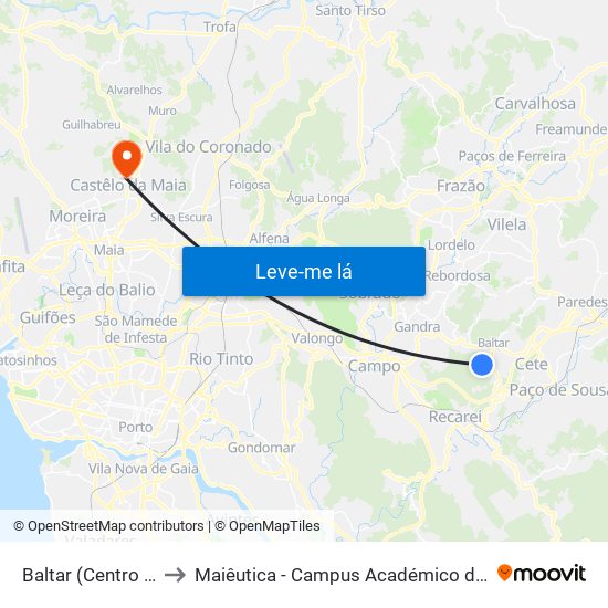 Baltar (Centro Escolar) to Maiêutica - Campus Académico do Ismai e Ipmaia map