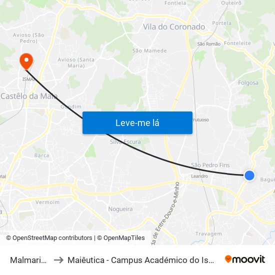 Malmarinhas to Maiêutica - Campus Académico do Ismai e Ipmaia map