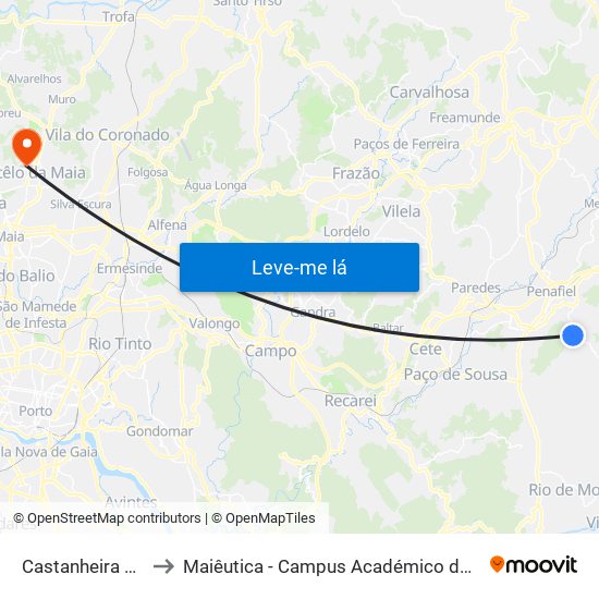 Castanheira de Cima to Maiêutica - Campus Académico do Ismai e Ipmaia map