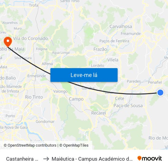 Castanheira de Baixo to Maiêutica - Campus Académico do Ismai e Ipmaia map