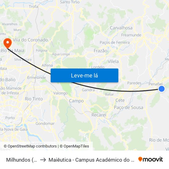 Milhundos (Igreja) to Maiêutica - Campus Académico do Ismai e Ipmaia map