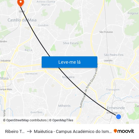 Ribeiro Teles to Maiêutica - Campus Académico do Ismai e Ipmaia map