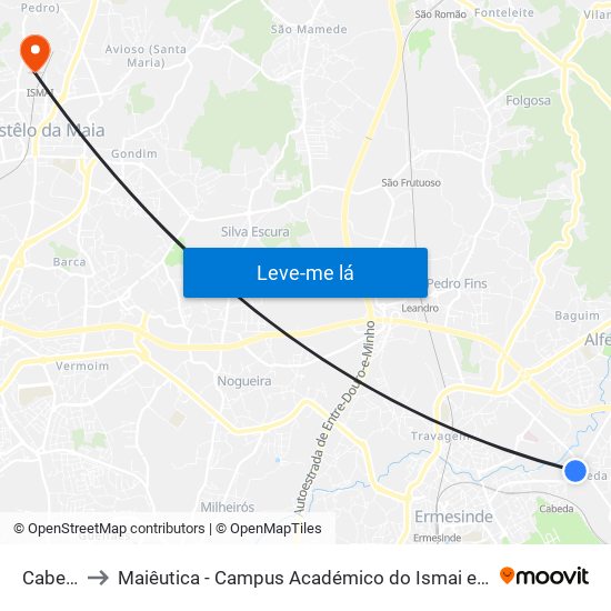 Cabeda to Maiêutica - Campus Académico do Ismai e Ipmaia map