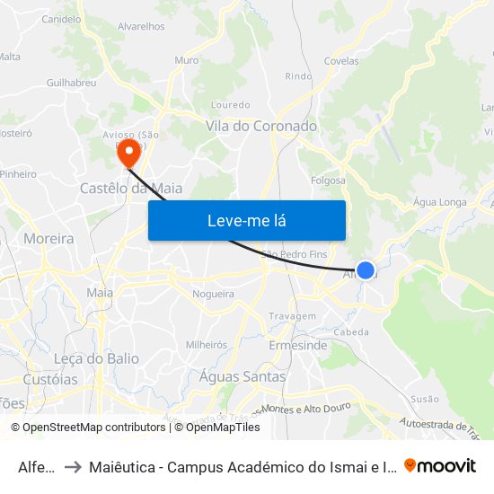 Alfena to Maiêutica - Campus Académico do Ismai e Ipmaia map