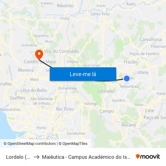 Lordelo (CTT) to Maiêutica - Campus Académico do Ismai e Ipmaia map