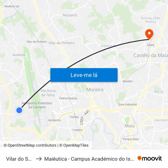 Vilar do Senhor to Maiêutica - Campus Académico do Ismai e Ipmaia map