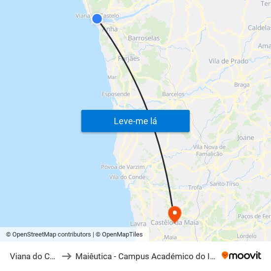 Viana do Castelo to Maiêutica - Campus Académico do Ismai e Ipmaia map