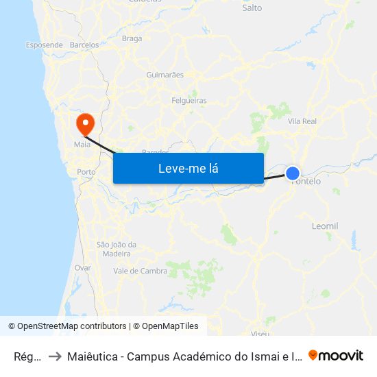 Régua to Maiêutica - Campus Académico do Ismai e Ipmaia map