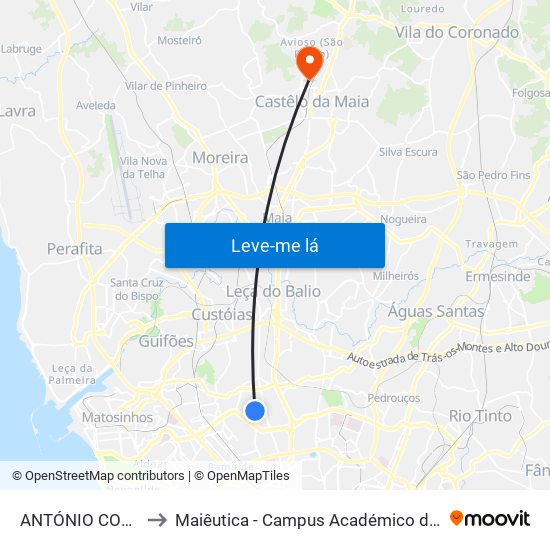 ANTÓNIO COSTA REIS to Maiêutica - Campus Académico do Ismai e Ipmaia map