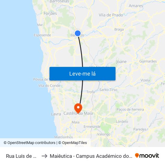 Rua Luís de Camões to Maiêutica - Campus Académico do Ismai e Ipmaia map