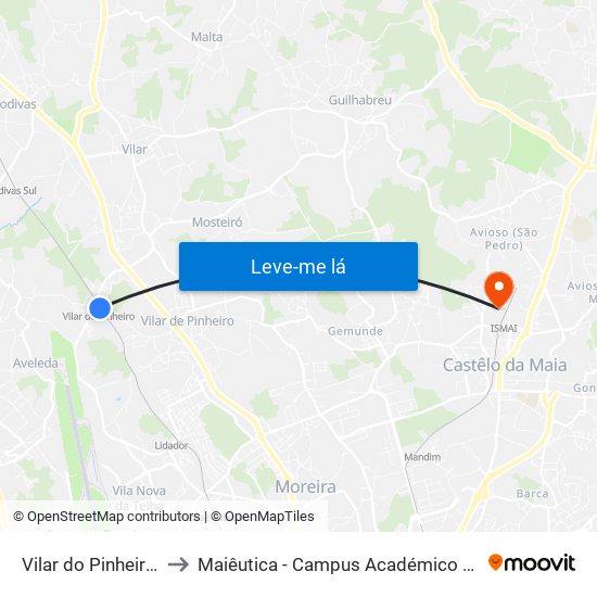 Vilar do Pinheiro (Metro) to Maiêutica - Campus Académico do Ismai e Ipmaia map