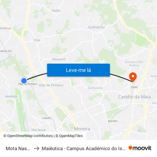 Mota Nascente to Maiêutica - Campus Académico do Ismai e Ipmaia map